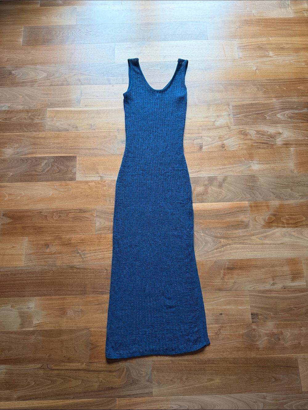 Sleeveless Knit Swim Cover Up Maxi Dress with Slit - Blue